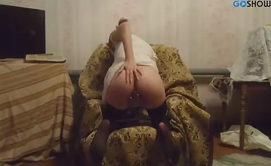 Shapely Booty Tease Tantalizing Stocking Clad Girl with Insatiable Cravings